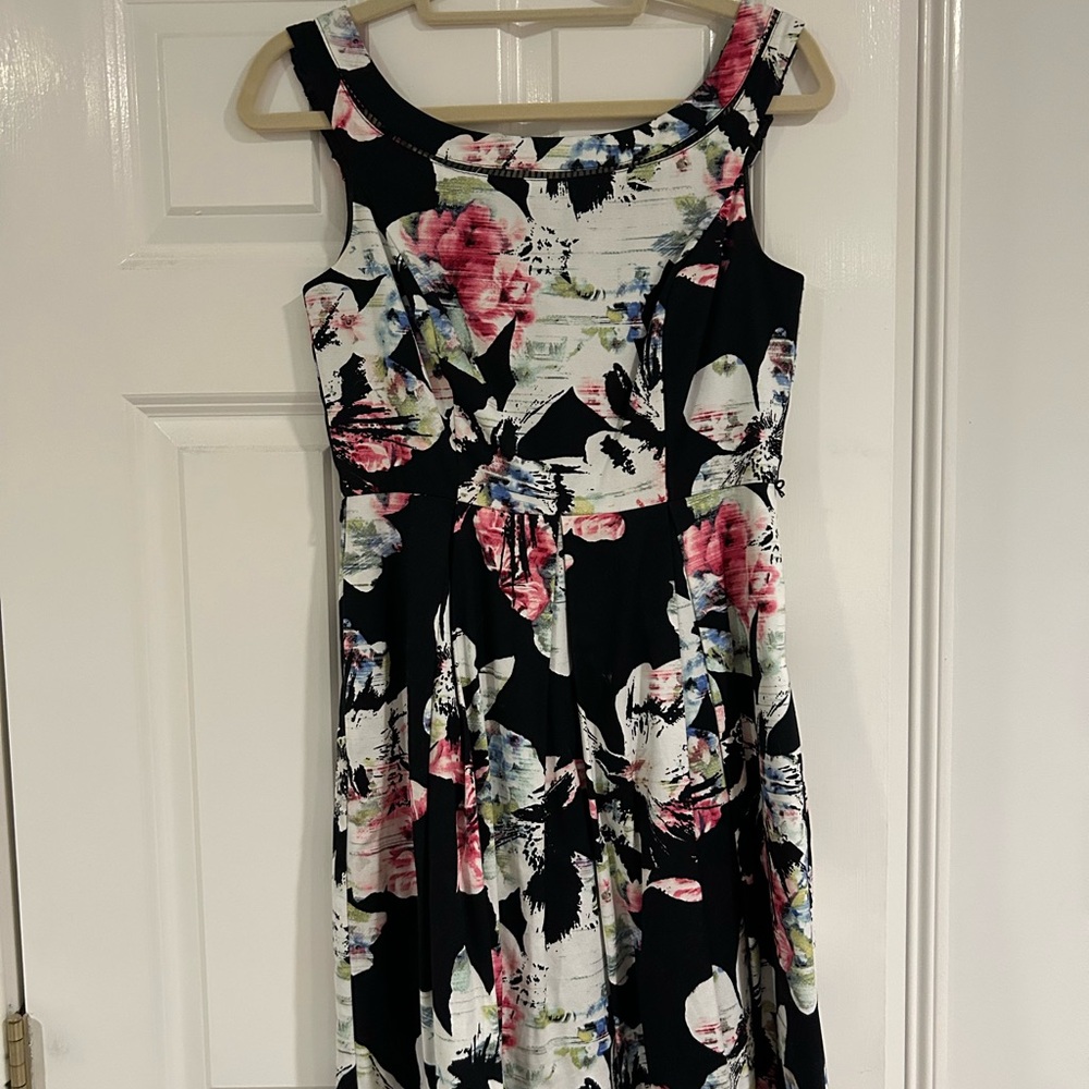 White House Black Market Pink and White Fit and Flare Midi Dress